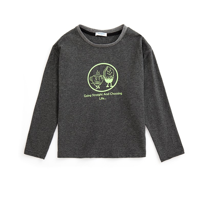 清！90-140码迷巴剪标男女童春秋圆领休闲百搭开心印花T恤