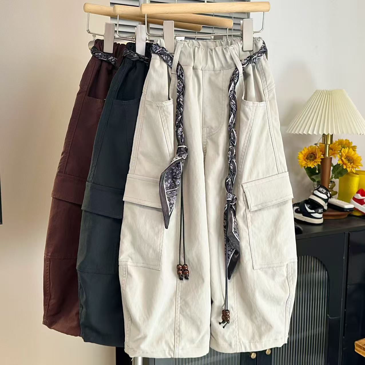 亲子款纯色儿童男童女童中腰夏季工装裤休闲裤秋冬工装裤