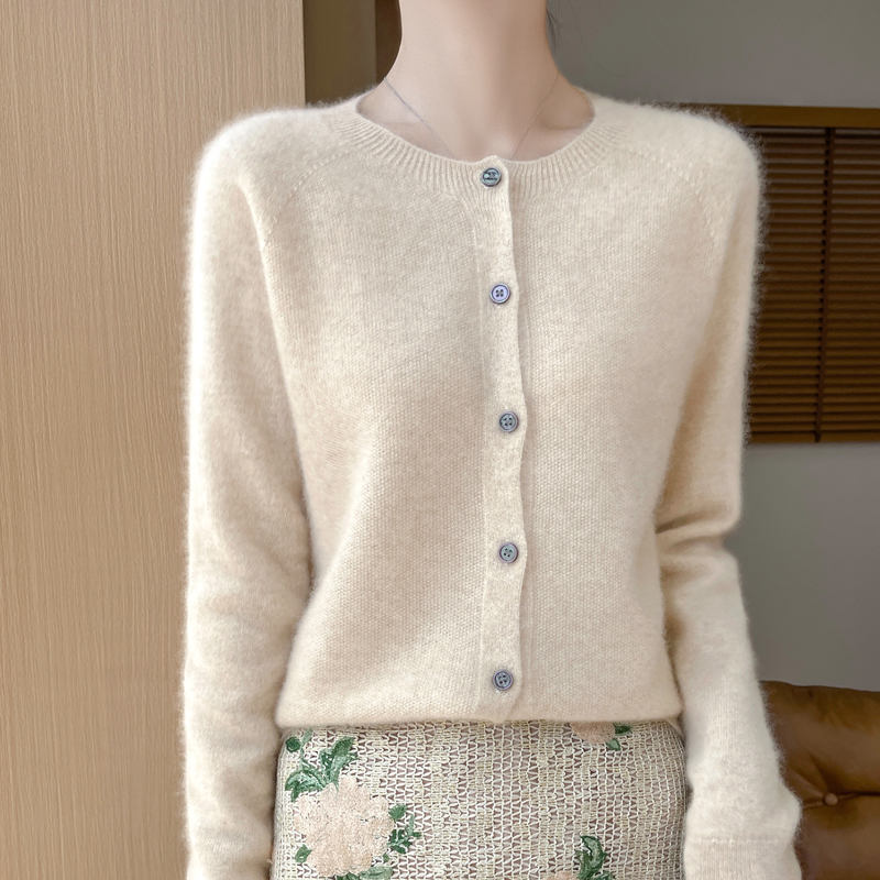 小香风纯色针织衫显瘦毛衣长袖针织一线无缝开衫圆领毛针织衫百搭