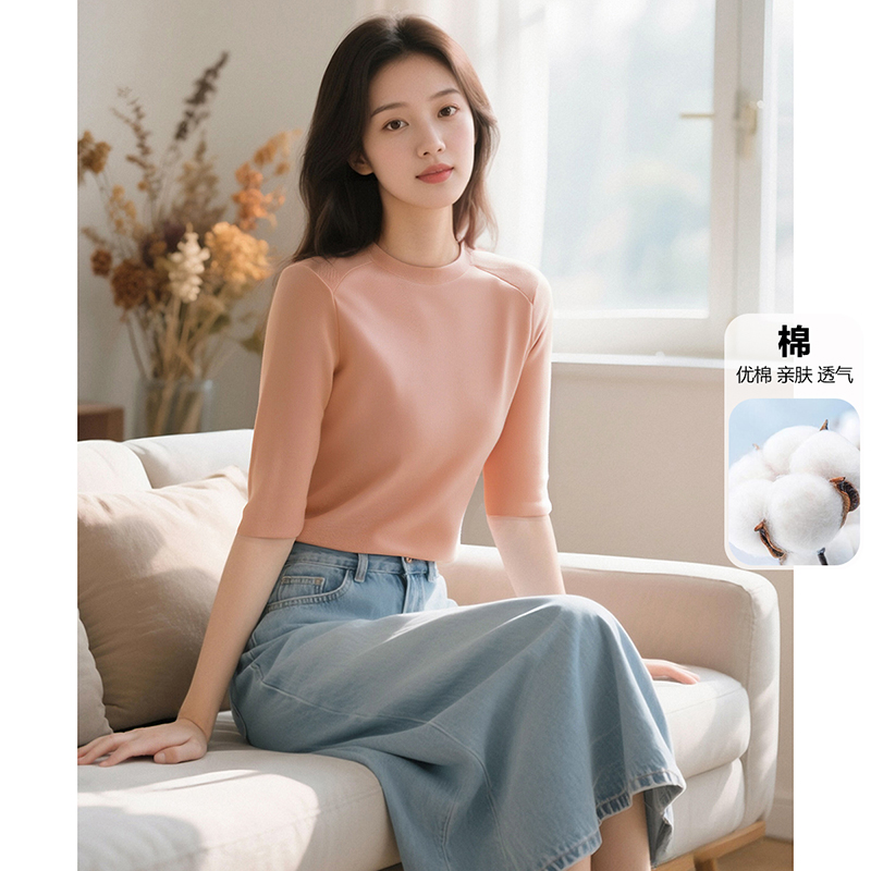 【新品】2025百搭圆领棉质针织衫女25070365