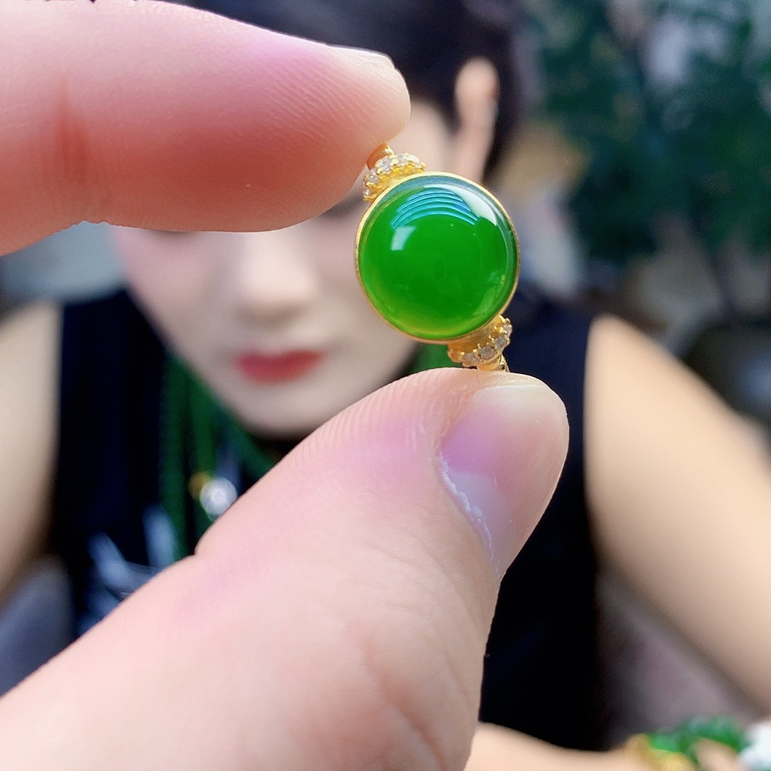 吊坠(不含链)银S925镶嵌和田玉（碧玉）戒指