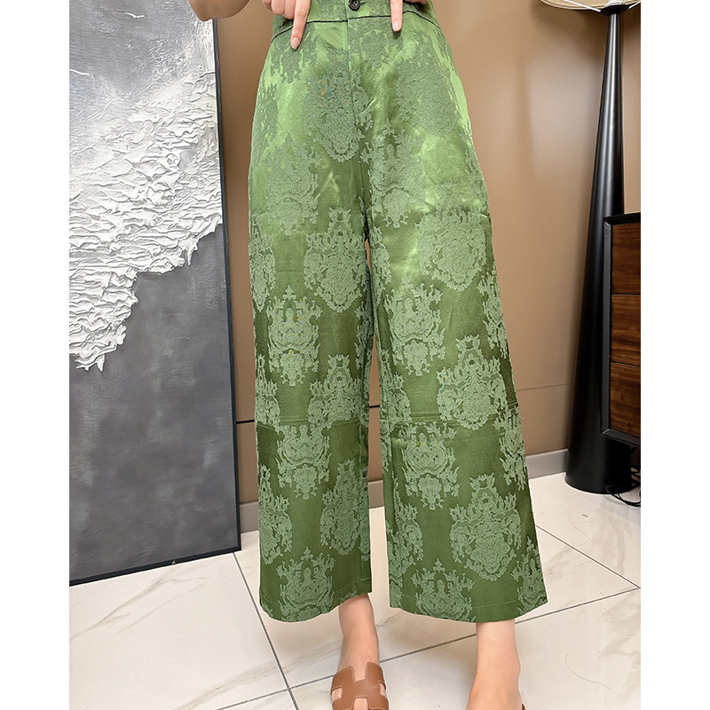 【美美新中式】复古女气质浮雕提花直筒裤百搭宋锦新中式休闲裤801