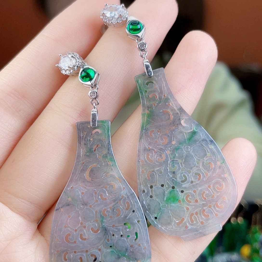 翡翠银S925镶嵌耳饰