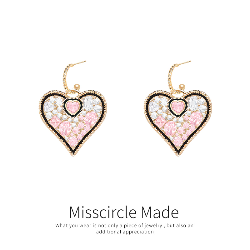 瑟可 铜合金合成锆石耳饰 辣妹渐变粉色爱心吊坠耳环轻奢甜酷2647