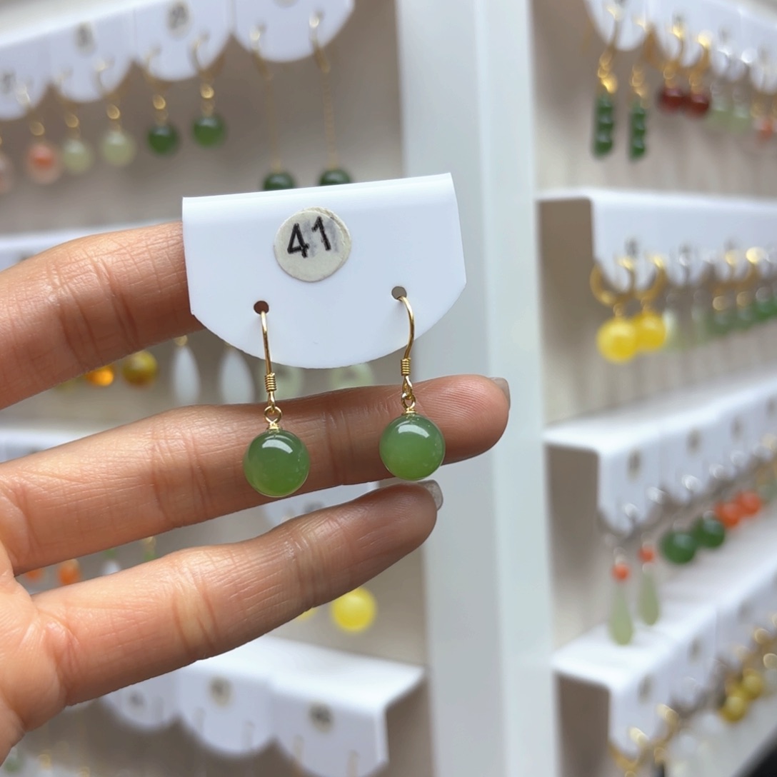 和田玉耳饰银S925镶嵌2