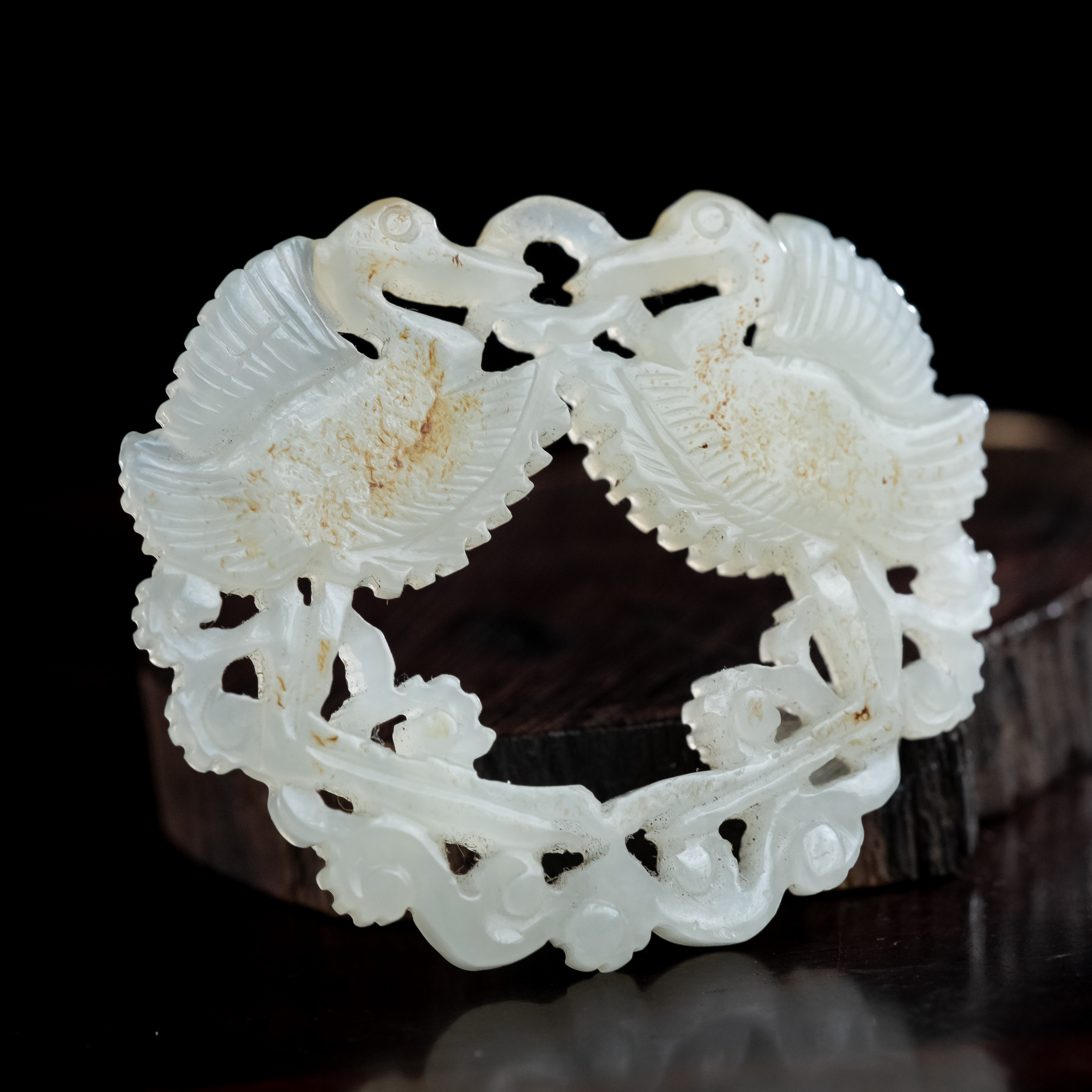 清代和田玉双鹤提携