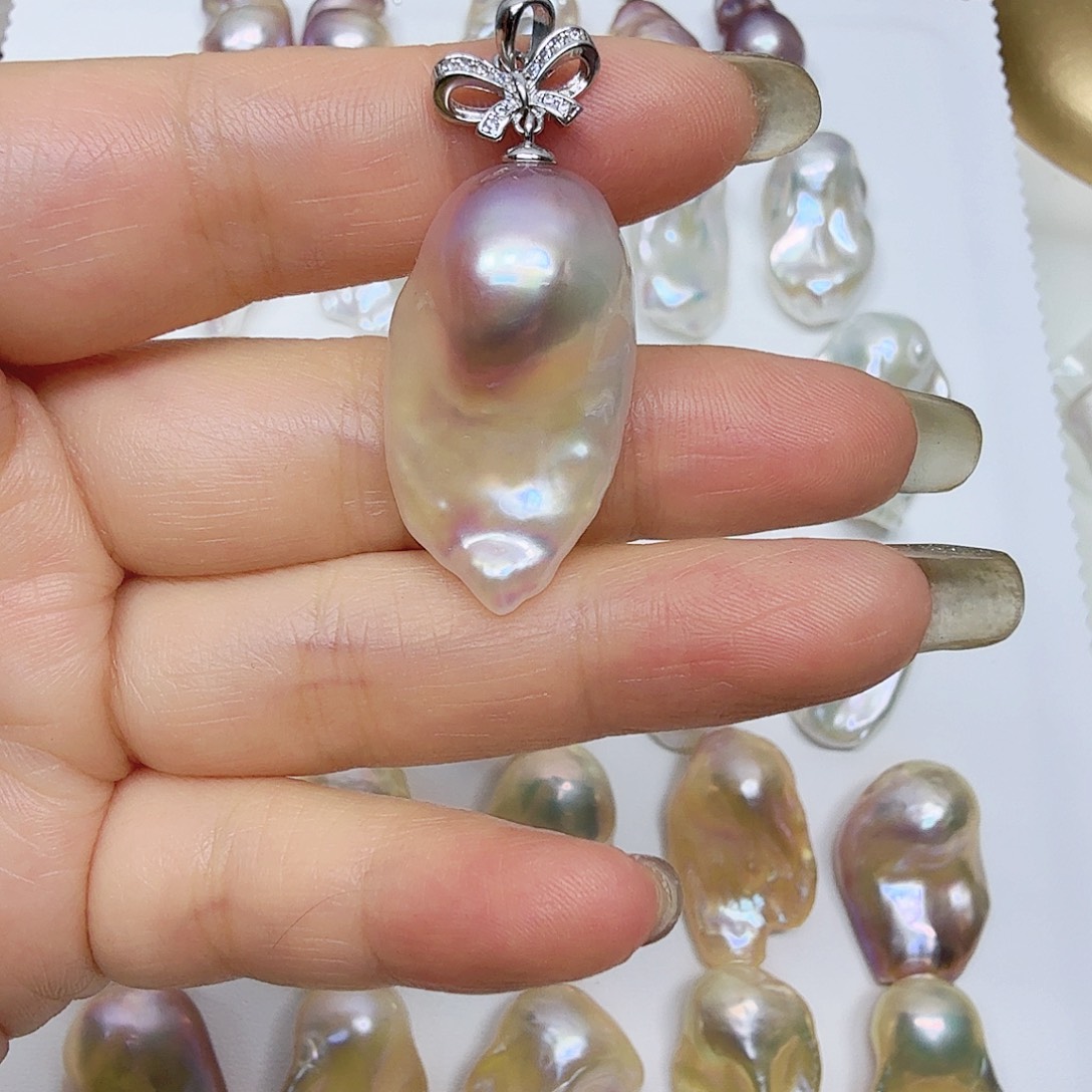 吊坠(不含链)淡水珍珠银S800镀金镶嵌