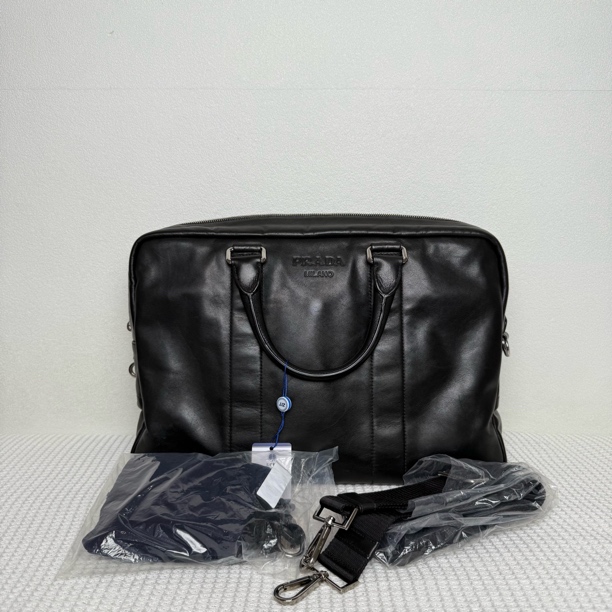 99新 Prada/普拉达 5814/男士时尚商务黑色软牛皮公文包