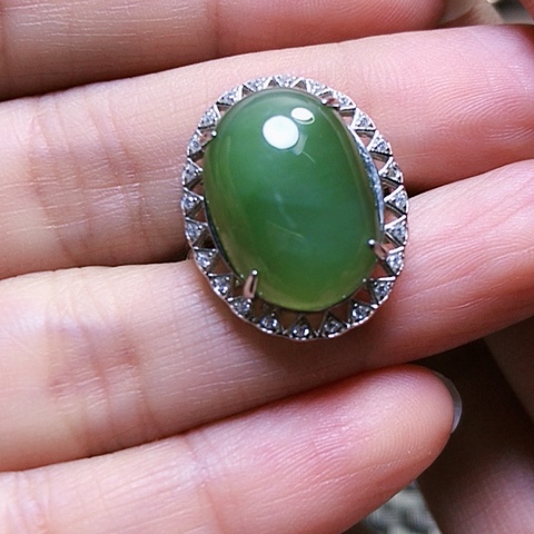 和田玉戒指银S925镶嵌