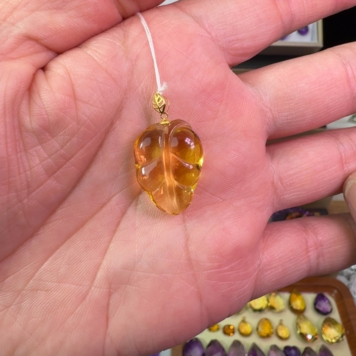 黄晶18K金镶嵌颈饰吊坠