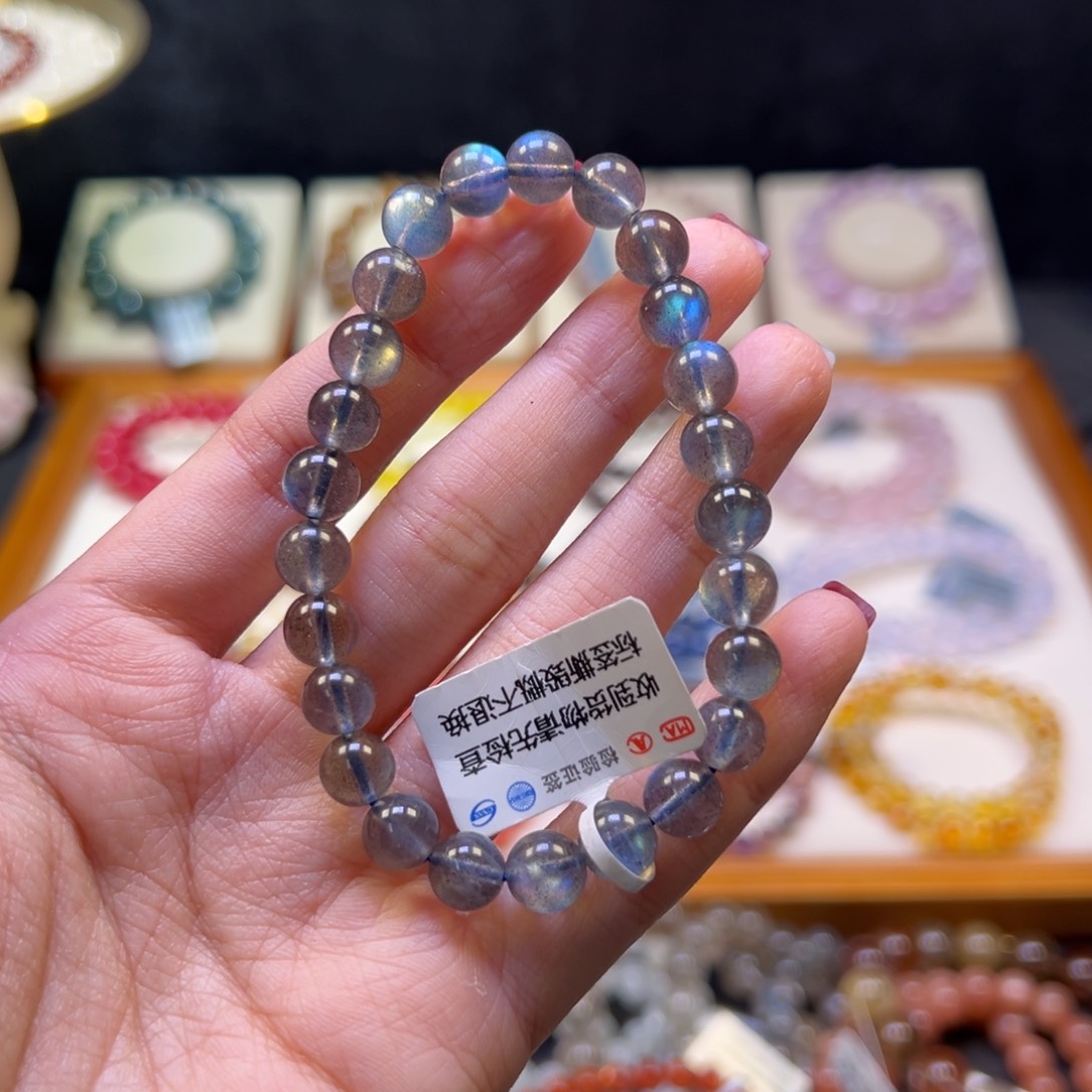 长石手串未镶嵌7m收藏级高货黑体灯泡灰月光