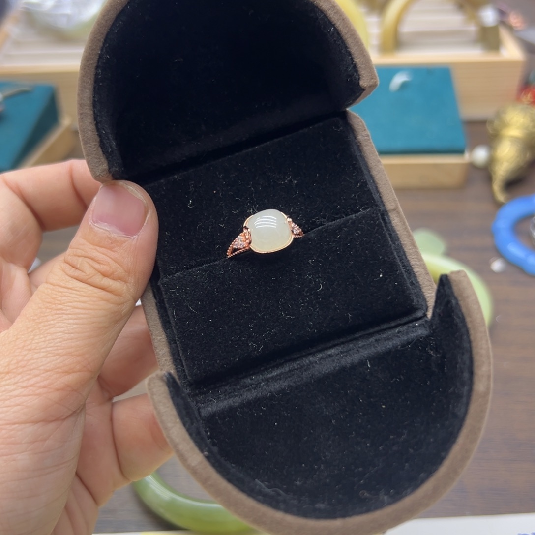 和田玉银S925镶嵌戒指1106