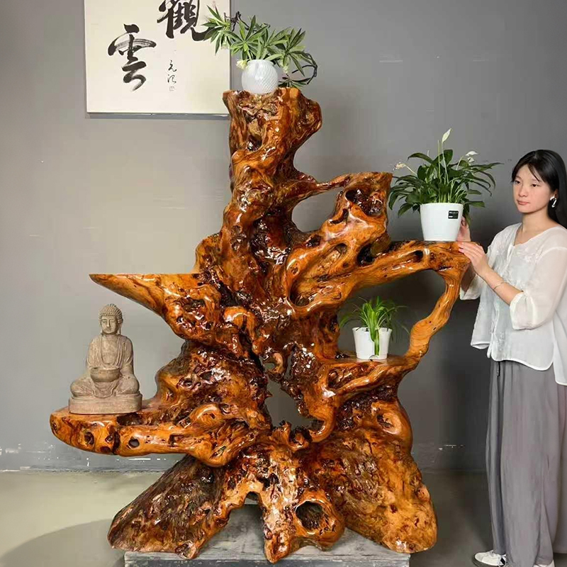 天然实木根雕花架落地式适合家居摆放的室内置物花盆架