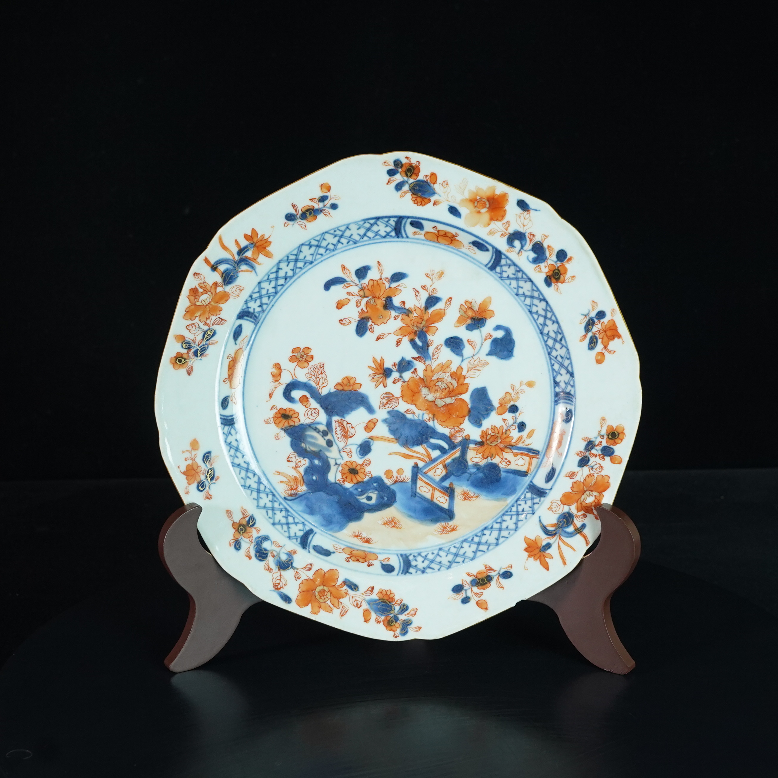 LABC250103052【十竹斋】清康熙洞石花卉青花矾红八方盘