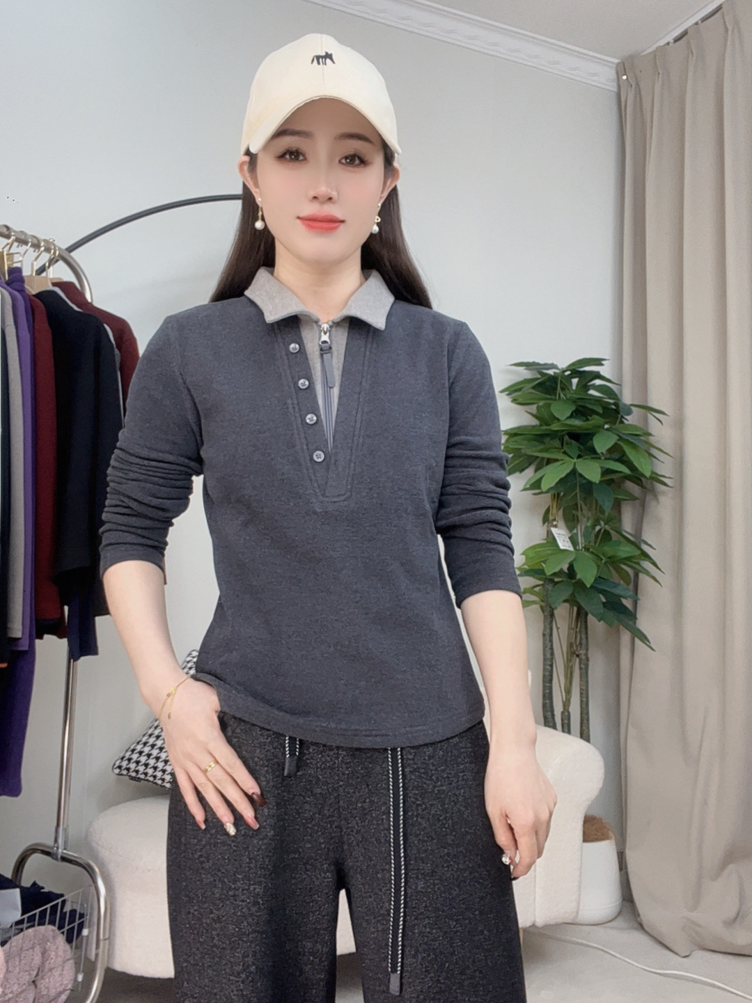 【庄小姐】929拼色翻领拉链双面绒秋冬上衣女