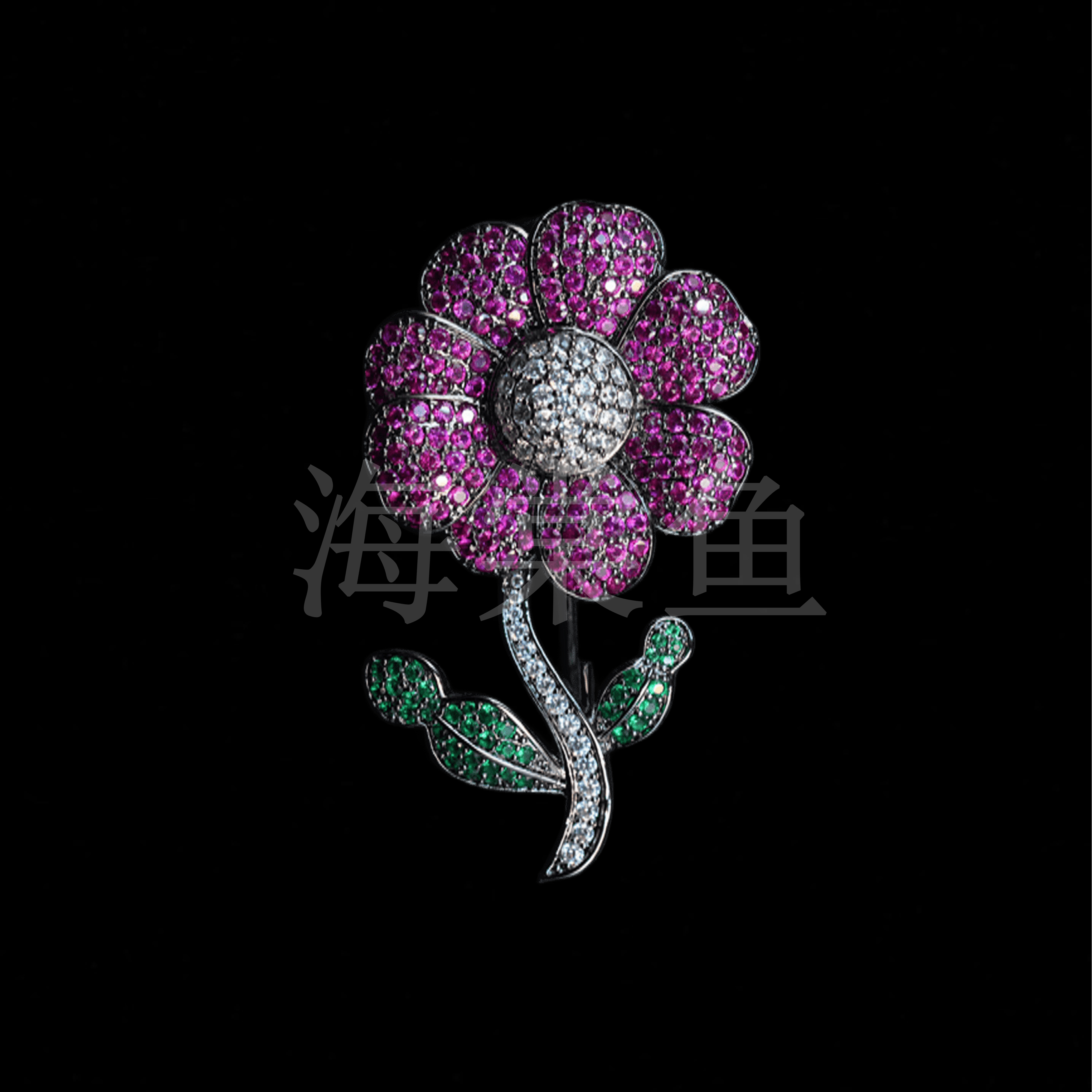 铜合金合成锆石胸针 时尚气质百搭玫红小花朵胸针6405