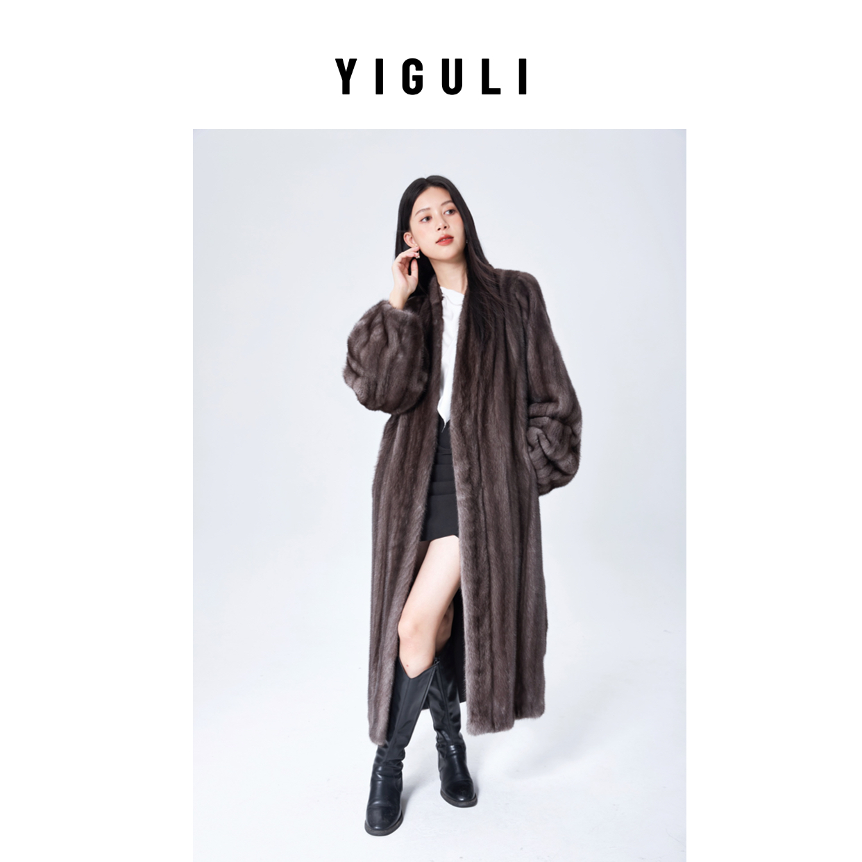 YIGULI【圣罗兰款】稀有高端艳红啡机开全抽刀水貂皮草女外套130cm