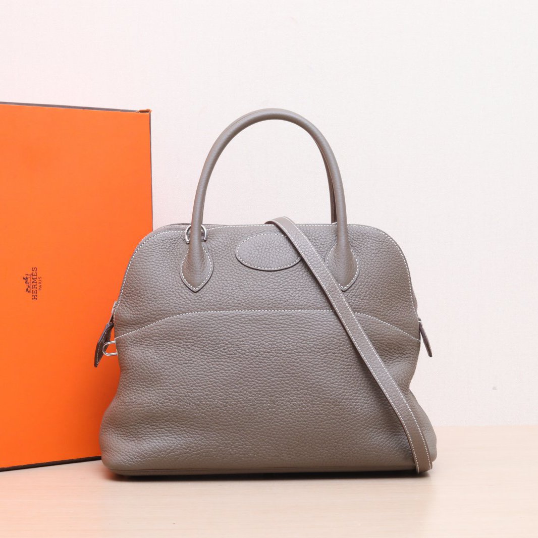 95新 Hermes/爱马仕 小花姑姑843201保龄球包 31 18大象灰 X刻