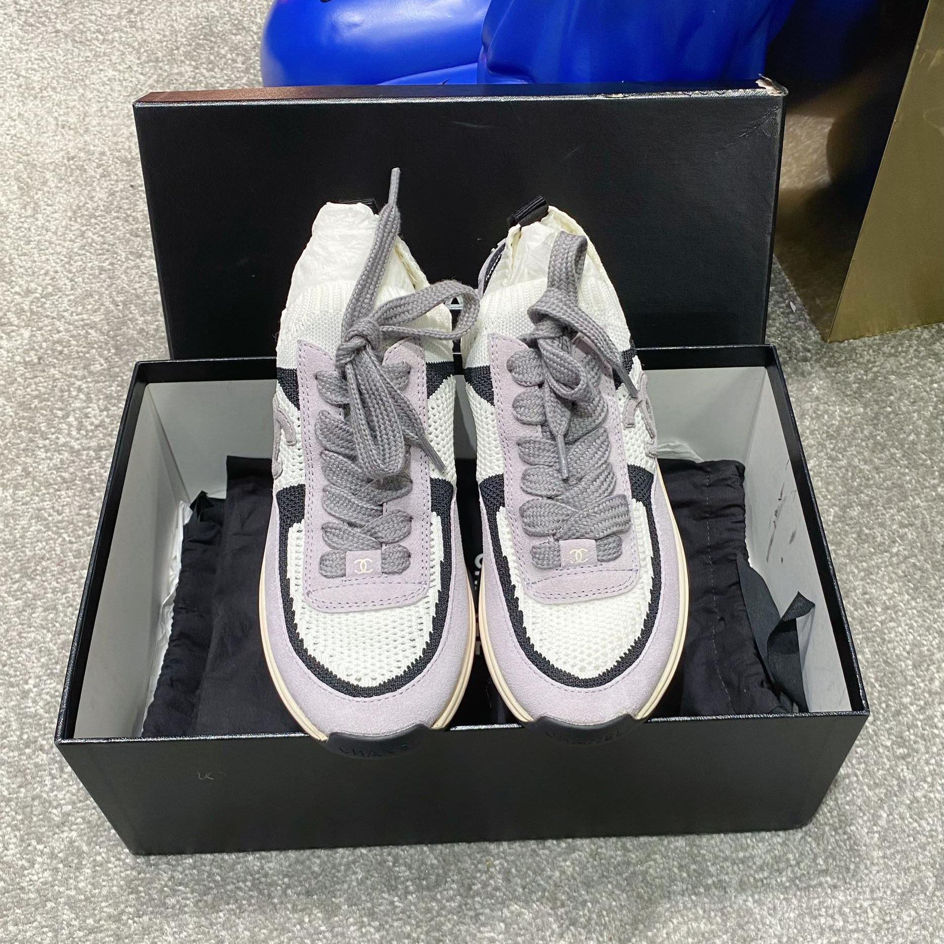 全新未使用 Chanel/香奈儿 白紫色低帮网布网眼休闲鞋/尺码36/000