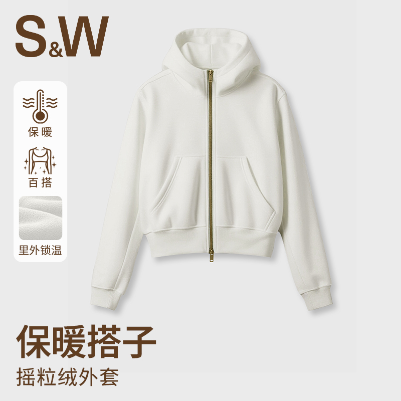 SW速惟女款保暖冬季外套复合面料连帽夹克纯色休闲摇粒绒1315dg