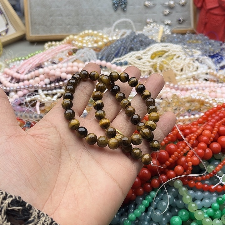 玛瑙/玉髓珠宝半成品未镶嵌一条8mm虎眼石