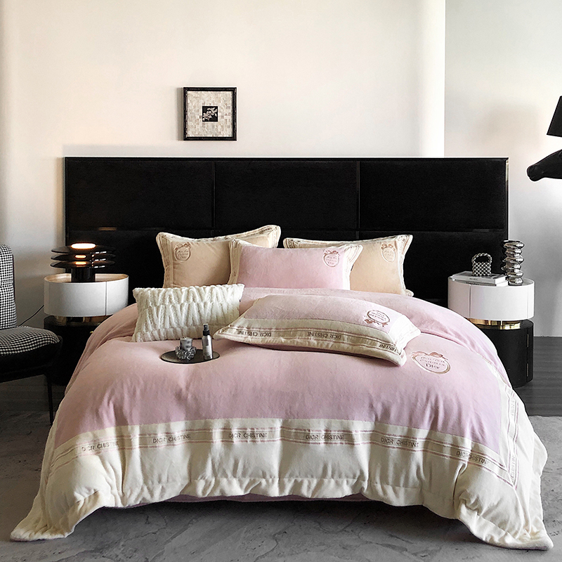 新款轻奢牛奶绒刺绣大拼角工艺款四件套约瑟芬AL