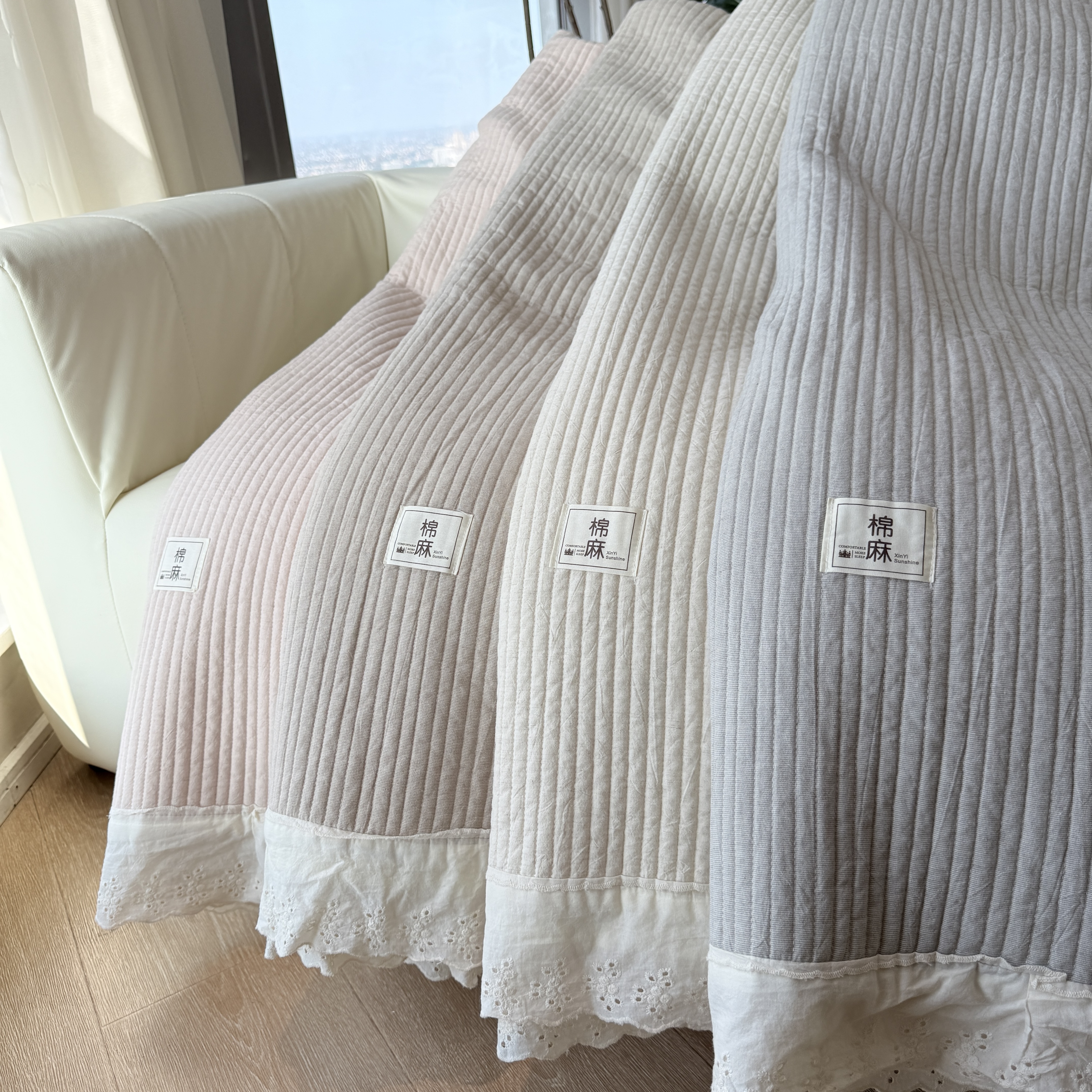 棉麻床盖三件套韩式夹棉简约卧室公主风床盖