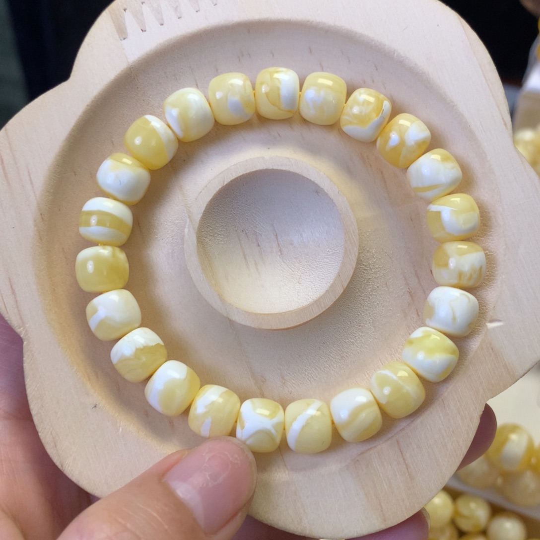 蜜蜡未镶嵌手串俄料古瓷白妖孽老型9.3mm11g