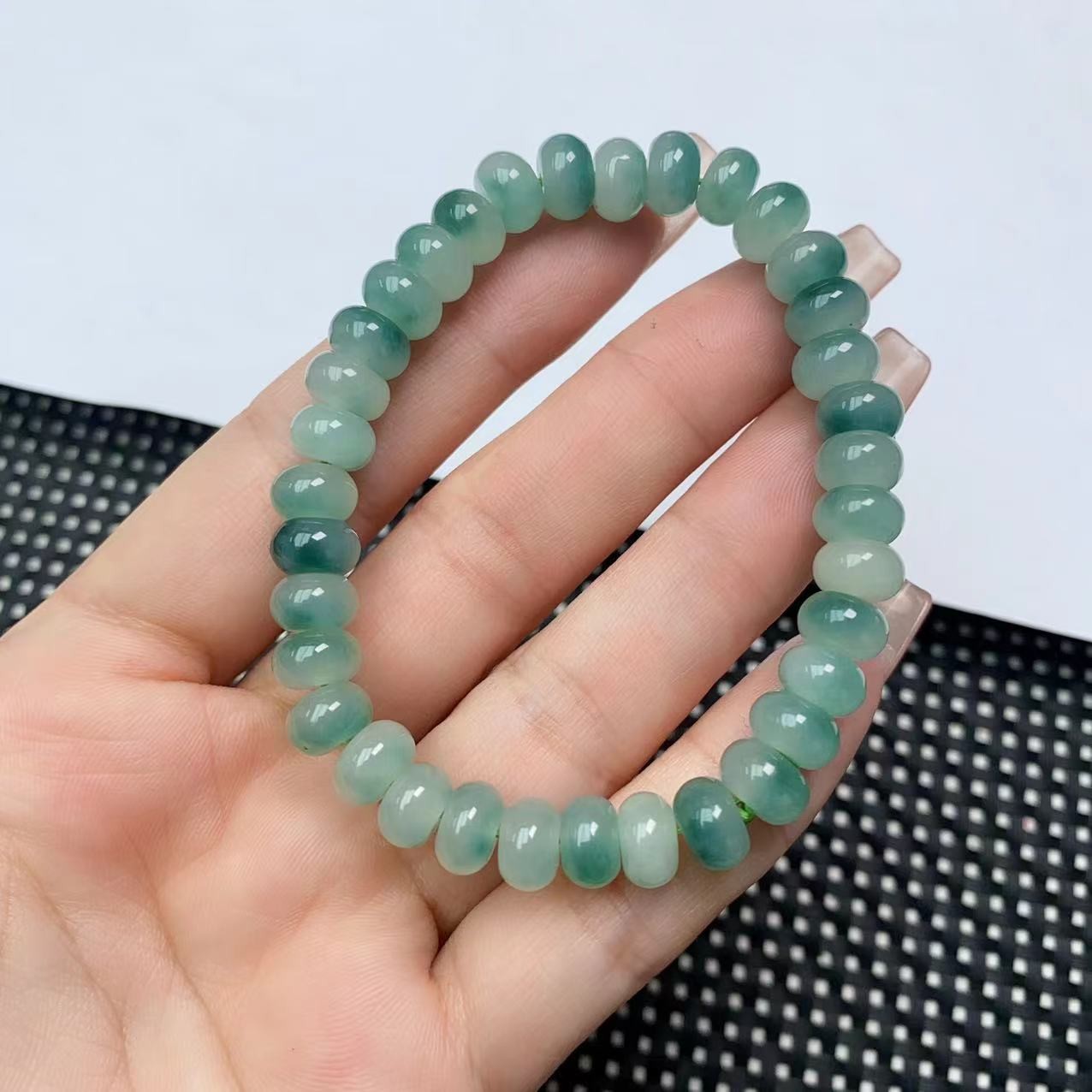 [石矿]A1377绿花算盘珠8M手链