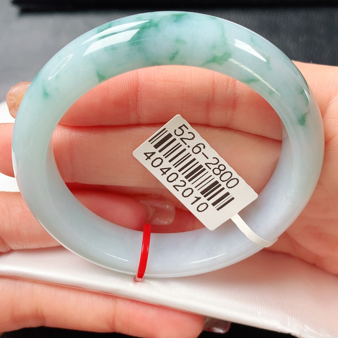 翡翠手镯未镶嵌冰胶飘蓝花正圈52圈口13号