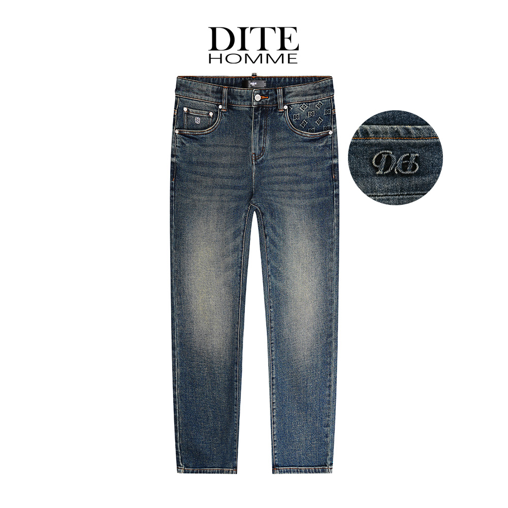 Dite迪特秋季中腰休闲风欧版宽松男牛仔裤水洗牛仔裤印花时尚长裤