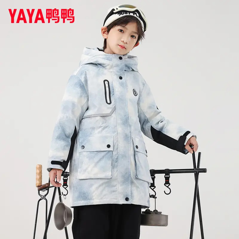 YAYA/鸭鸭男女童羽绒服冬季中长款韩版洋气连帽保暖中大童外套