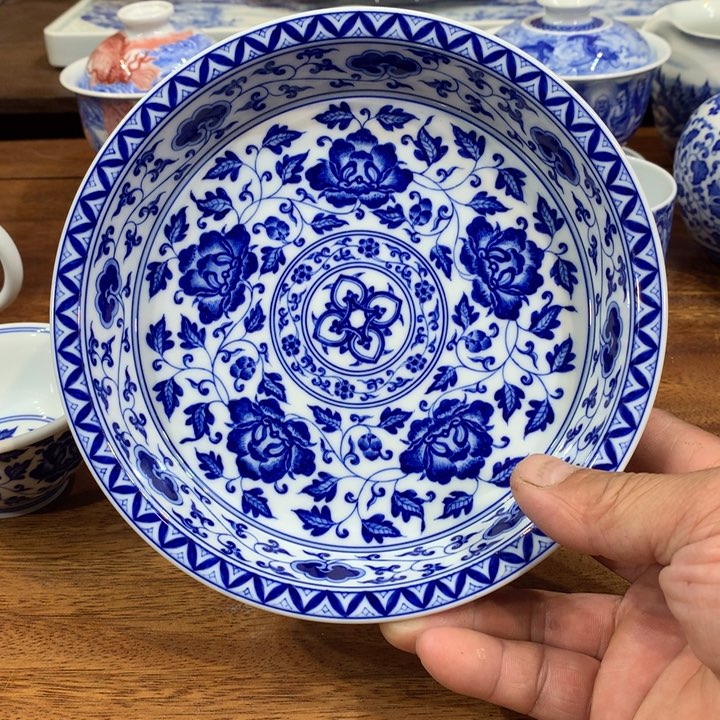柴窑青花山茶花壶壶