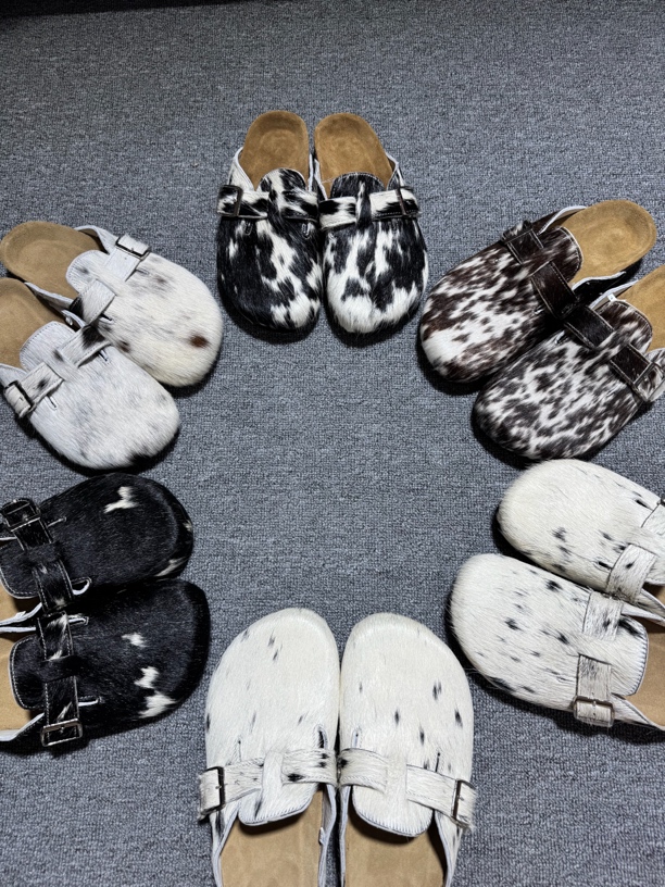 蒙达纳女士牛毛半拖勃肯鞋透气休闲时尚百搭毛拖防滑