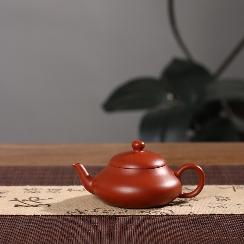潮州原矿朱泥手拉壶朱泥矮梨壶大容量工夫茶壶家用冲茶壶工夫茶器
