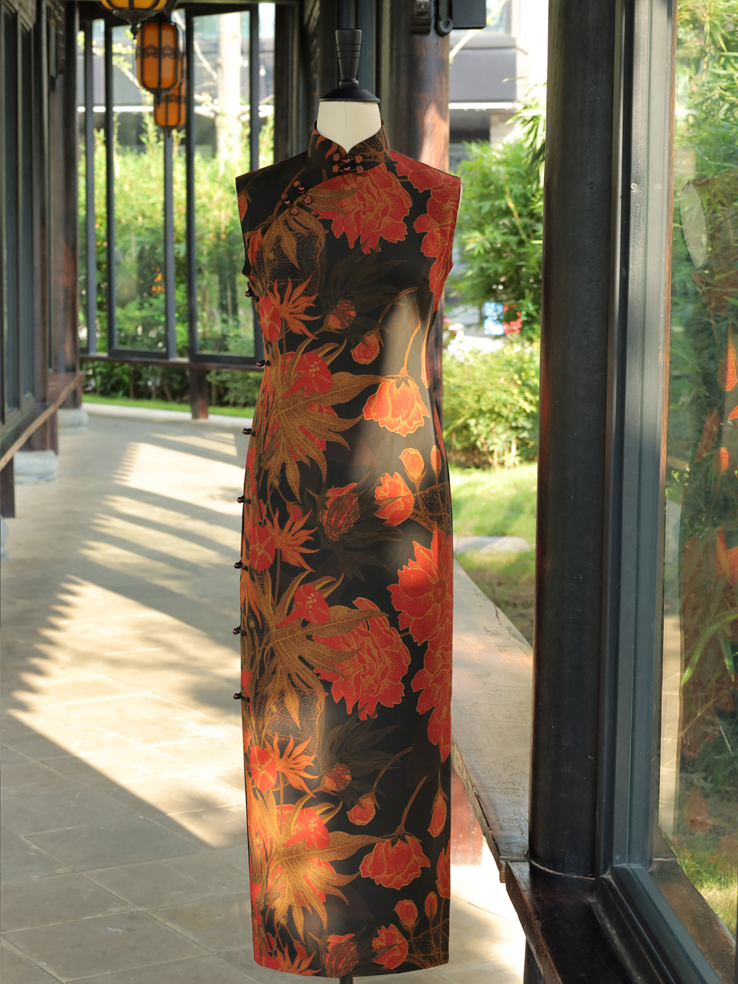 扶辰【花景时】重绉香云纱无袖有省显瘦日常手工古法旗袍253-5-40