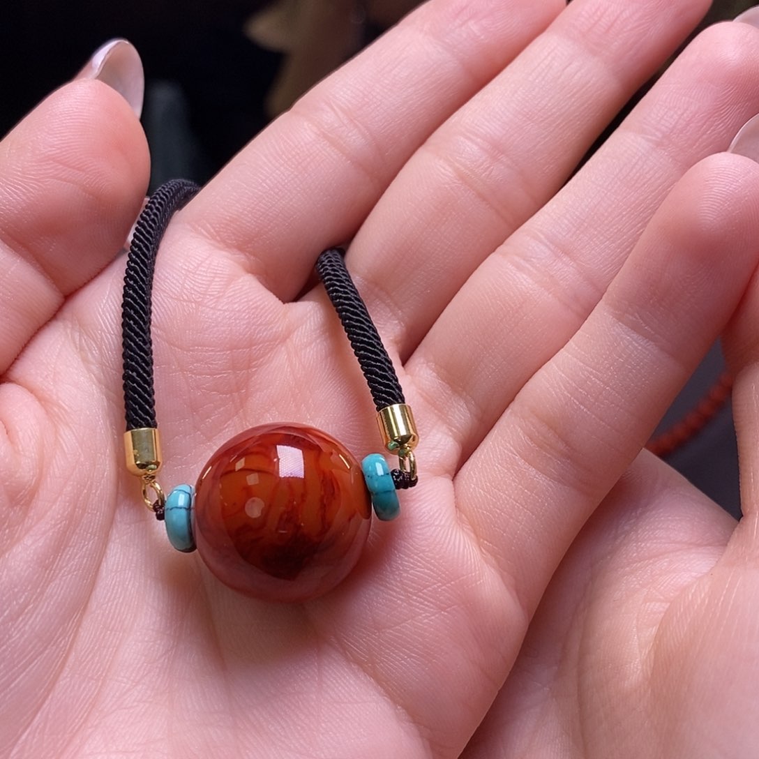 南红玛瑙锁骨珠未镶嵌火焰纹