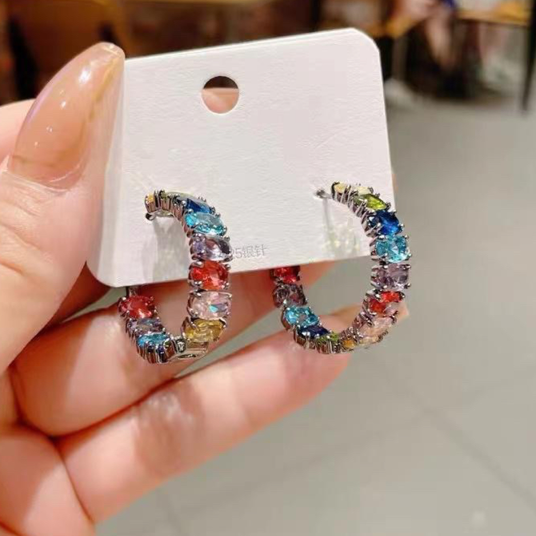 铜合金锆石耳饰 韩国彩色锆石耳环高级感气质百搭时尚ins风耳饰