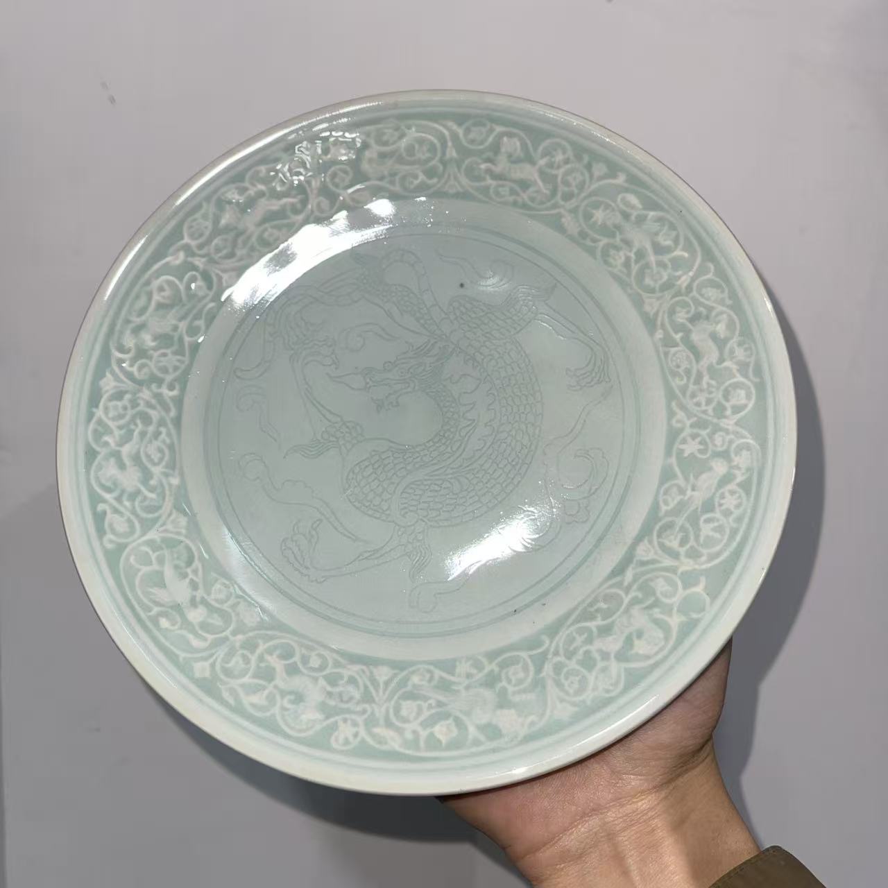 耀州窑二级瑕疵花舞大唐系列龙纹 8英寸浅盘