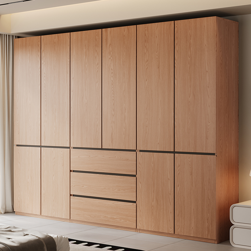 全实木橡木衣柜抽屉款简约风衣柜客厅实木置物柜大衣橱成套柜子