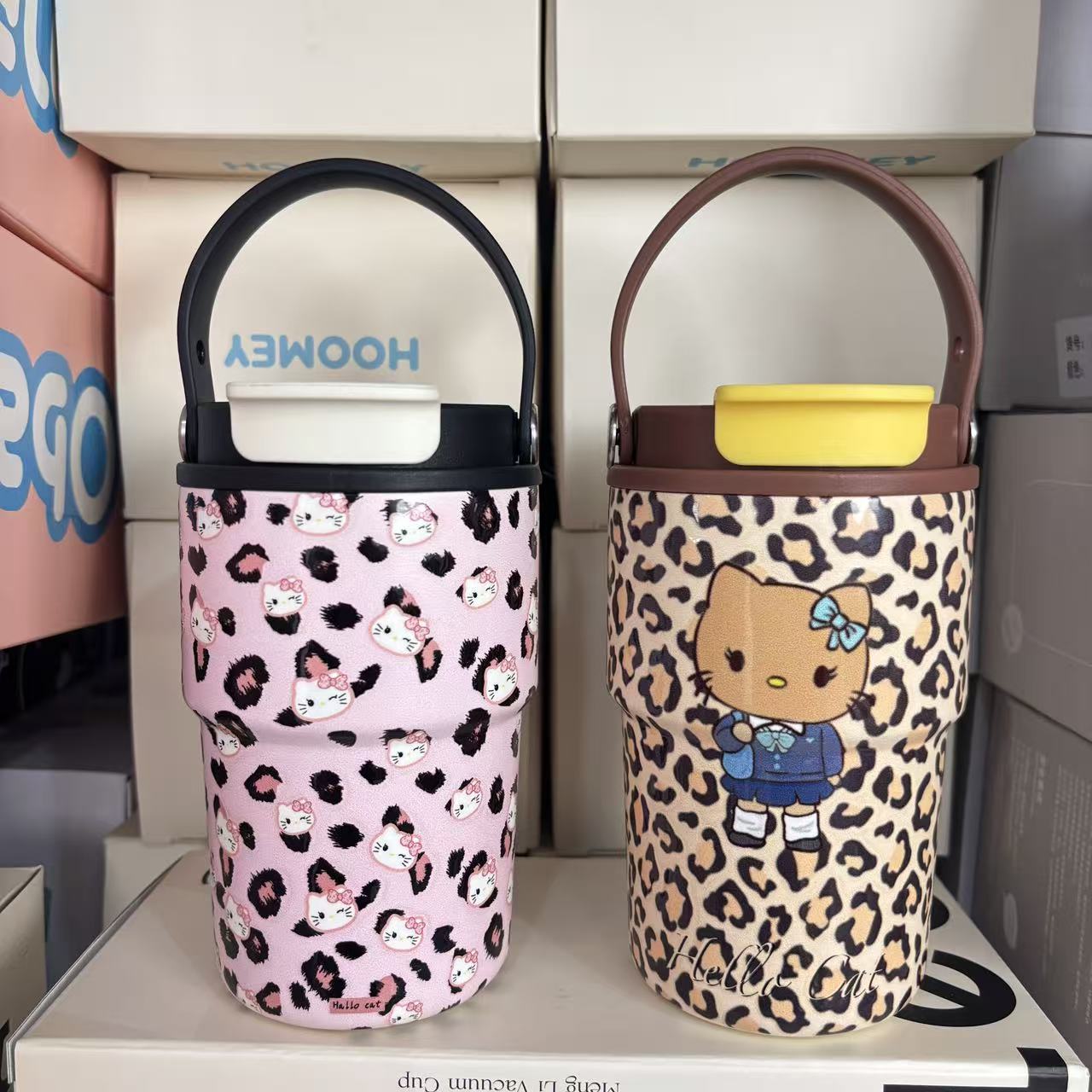 豹纹陶瓷内胆水2025款豹纹KT猫保温杯大容量便携吸管杯可爱