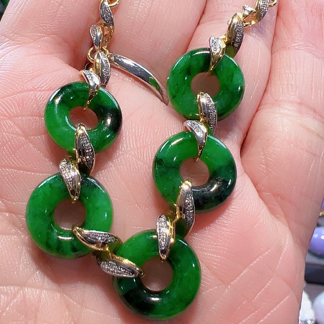 翡翠手链18K金镶嵌签收后24小时鉴赏期