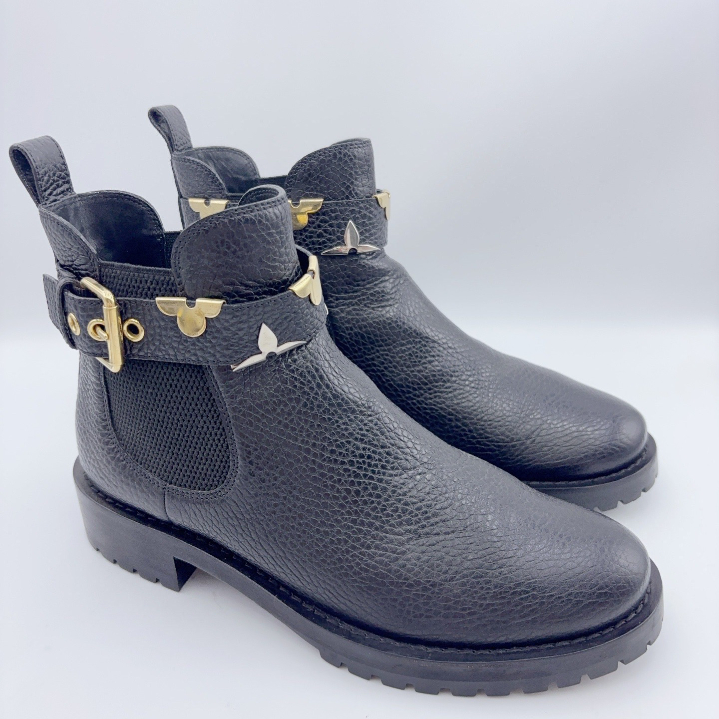 95新 LouisVuitton/路易威登 39码/金色碎花绑带短靴/01746