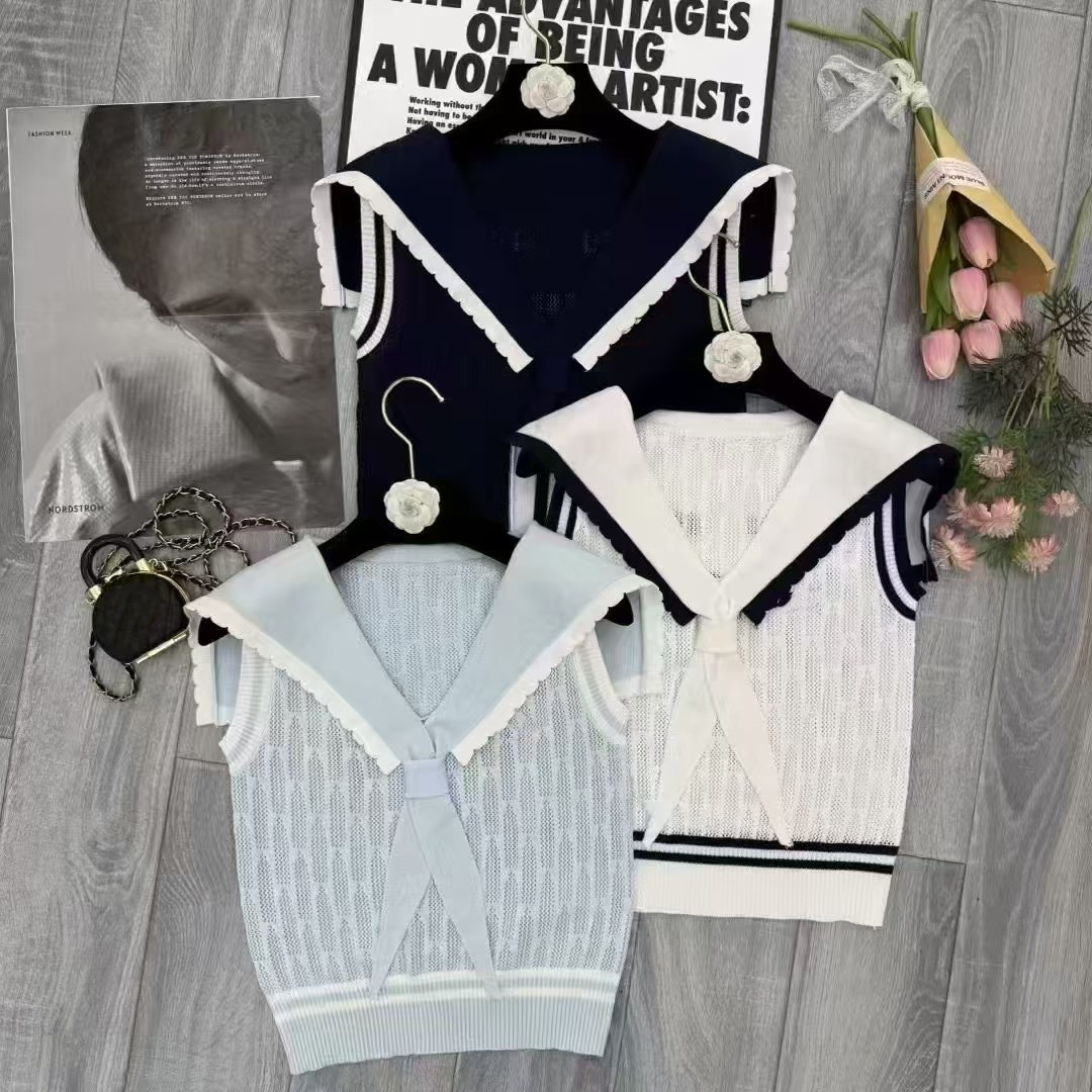 大小姐家——无袖夏季海军领毛针织衫女装