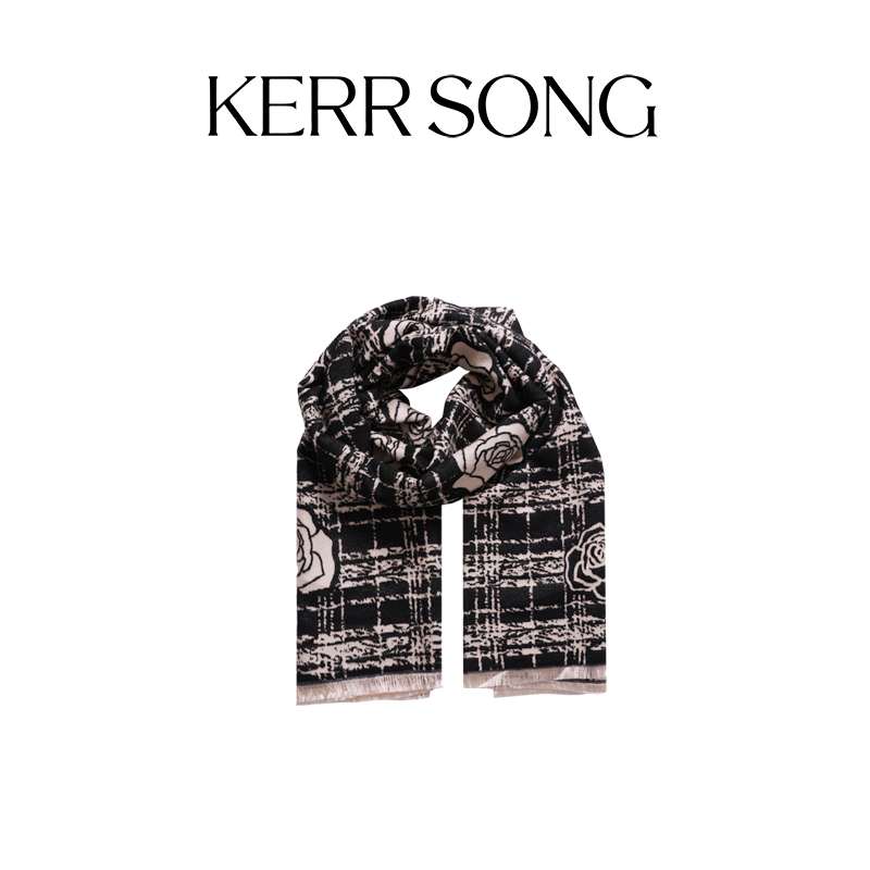 ChuYouMan初有熳【富贵山茶】2025秋冬季小香保暖格纹围脖加厚围巾