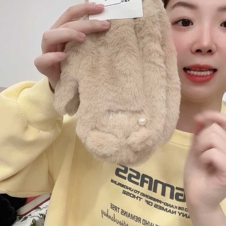 三醋酯纤维日单浅棕色小熊刺绣珍珠手套657