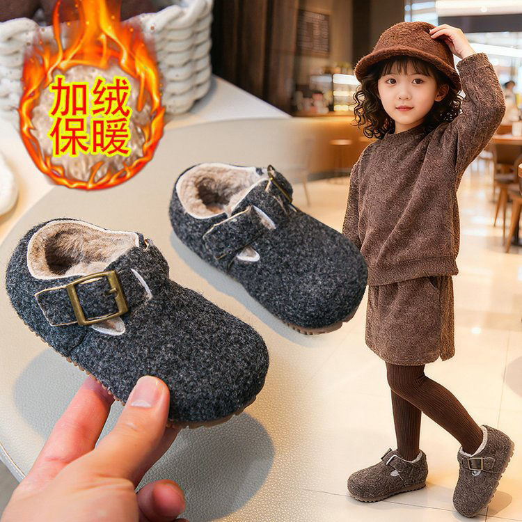 女童棉鞋儿童毛毛鞋2025秋冬女宝冬鞋加绒勃肯鞋大童玛丽珍棉鞋