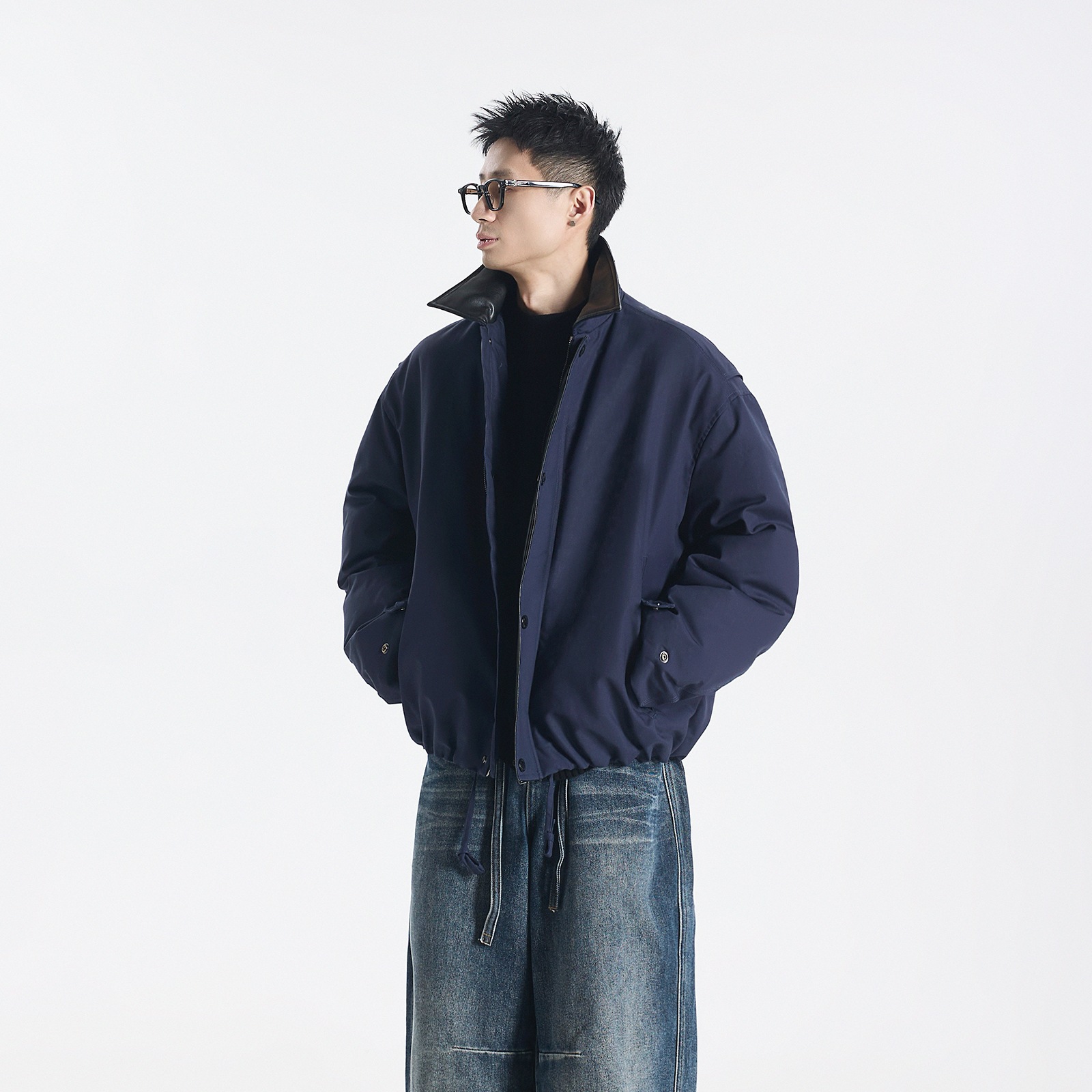 GCCDUPE77『斑斓海』90新国标白鸭绒全棉拼接植鞣皮新贵老钱羽绒服