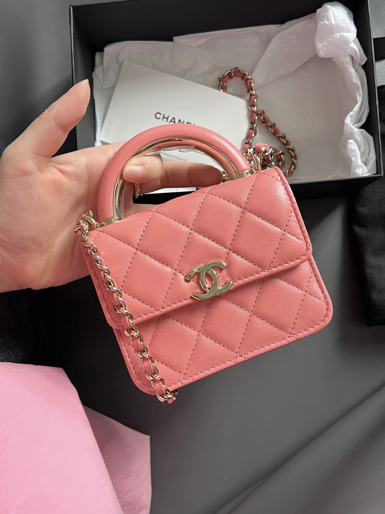 95新 Chanel/香奈儿 粉色mini 手柄Kelly包 12cm 12448028