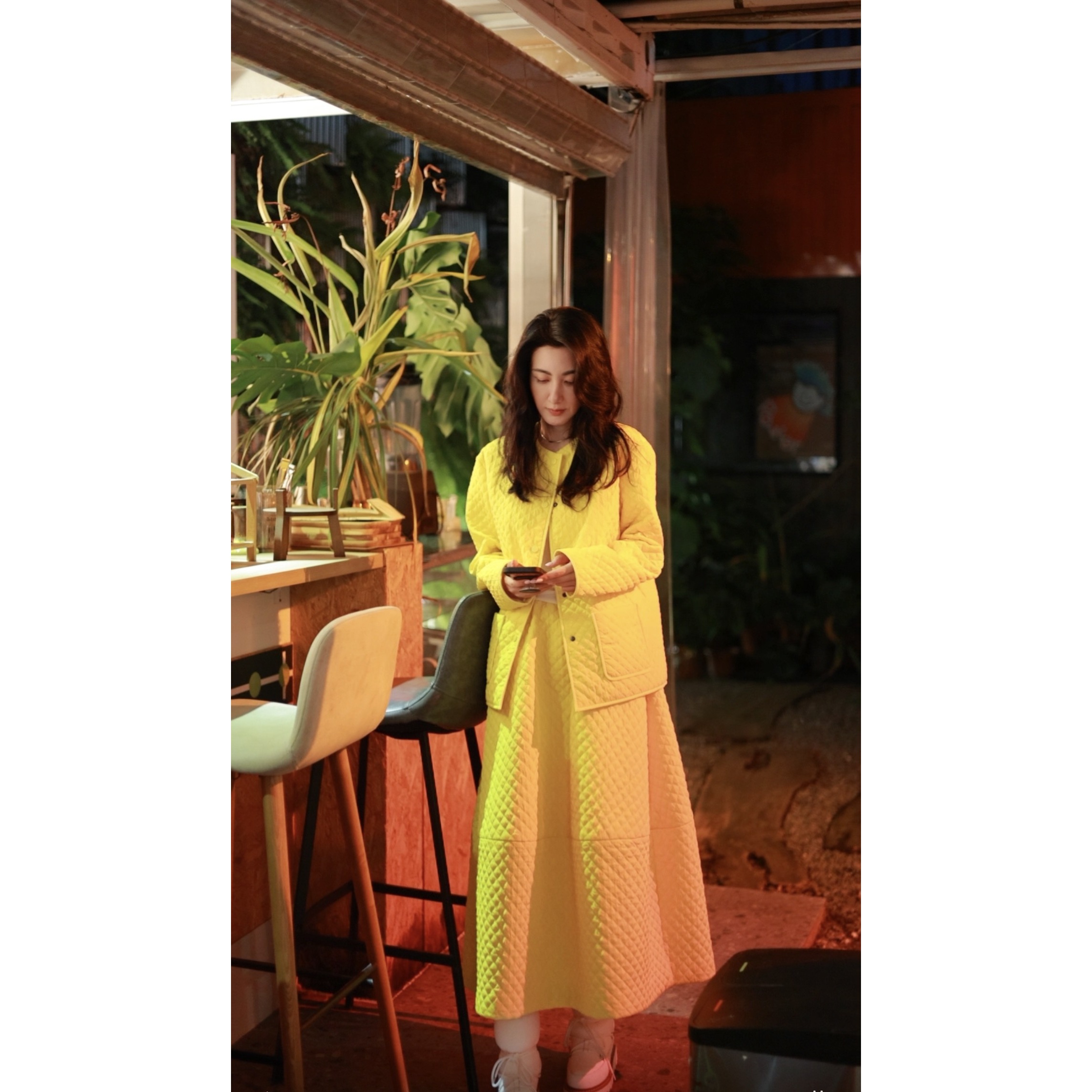 2511068【壁虎姐】GECKO秋冬新款 黄色设计感单排扣半身裙套装